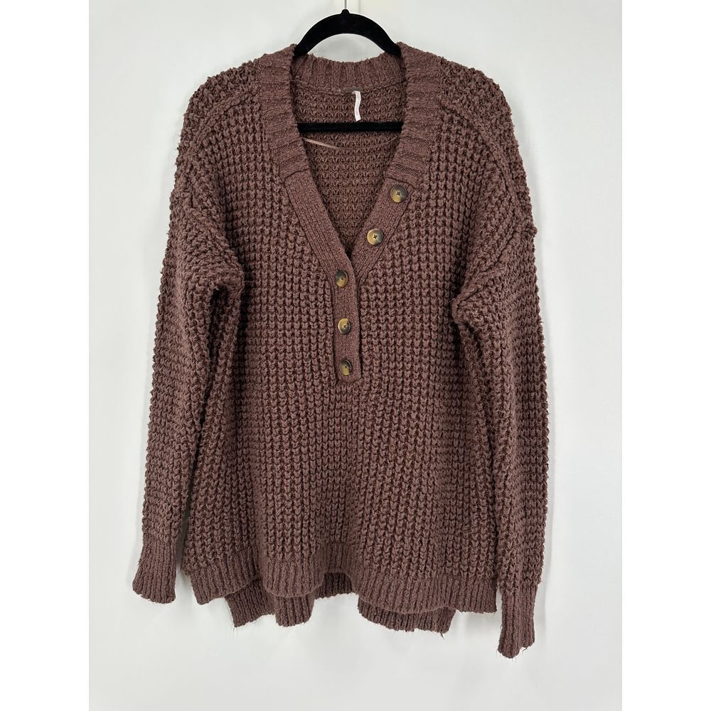 Free People Brown V-Neck Sweater